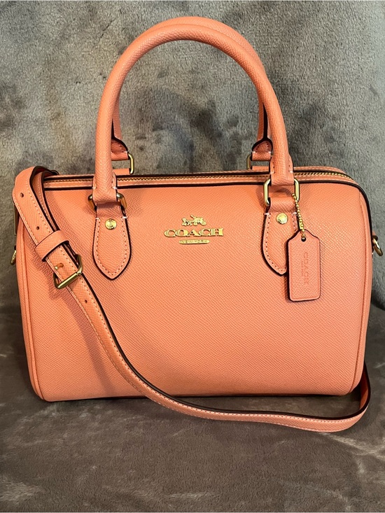 Coach Handbags - Coach Rowan Satchel Bag in Coral Pebble Leather with Gold Hardware